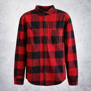H&M Red and Black Buffalo Plaid Casual Button Down Shirt L